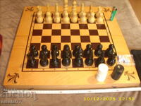 Custom wooden social chess board, wooden figures, checkers 49x49cm