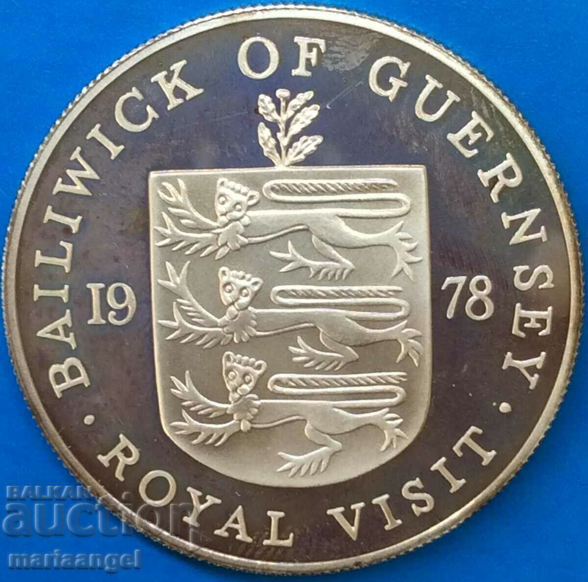 Guernsey 25 pence 1987 Vizită Regală UNC PROOF 27,99g 0.925 Ag Guernsey 25 pence 1987 Vizită Regală UNC PROOF 27,99g 0.925 Ag