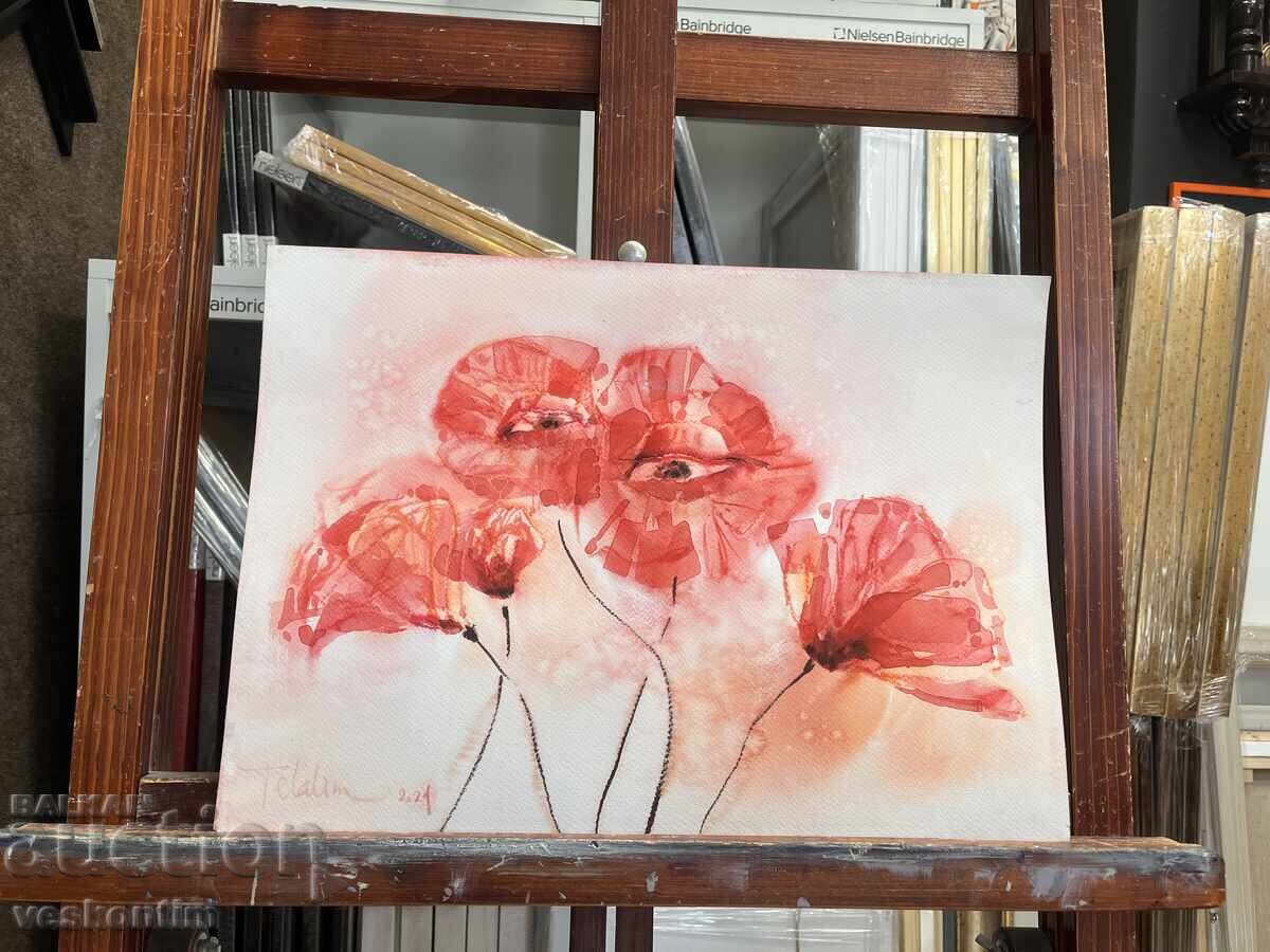 Auction Watercolor Poppies Auction Watercolor Poppies