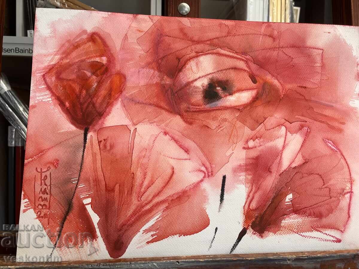 Ακουαρέλα Παπαρούνες Ακουαρέλα Παπαρούνες