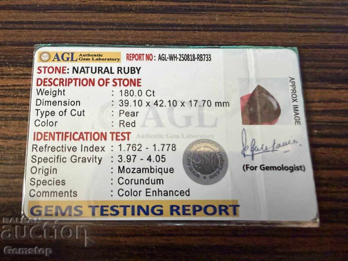 Παράδοση ΦΟΒΕΡΟ! 180.00 κ-τ. φυσικό ρουμπίνι αχλάδι πιστοποιημένο AGL από 1ο! Παράδοση ΦΟΒΕΡΟ! 180.00 κ-τ. φυσικό ρουμπίνι αχλάδι πιστοποιημένο AGL από 1ο!