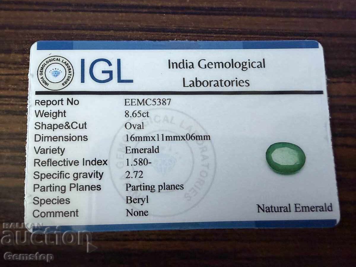 Livrarea BZTS! 8.65 k-ta smarald natural oval certificat IGL de la 1st! Livrarea BZTS! 8.65 k-ta smarald natural oval certificat IGL de la 1st!