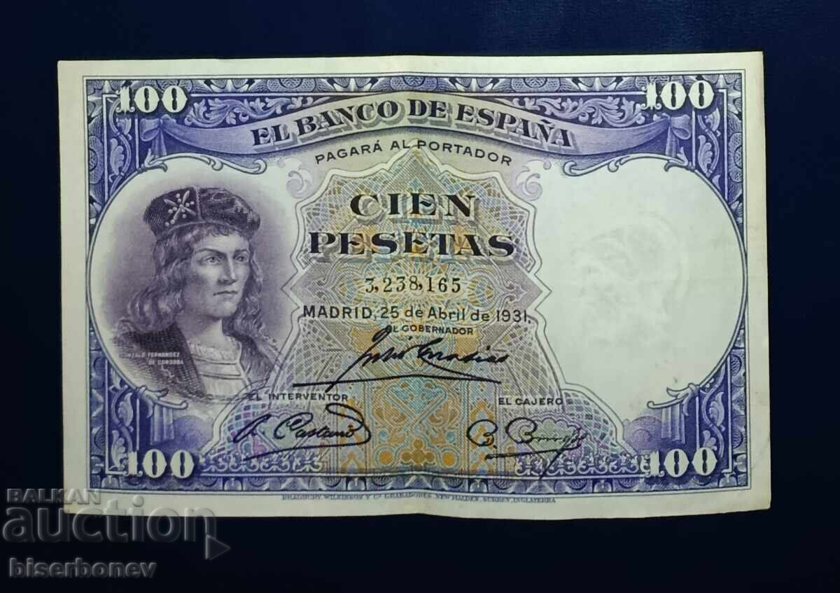 Spain, Spain, 100 Pesetas 1931, VF/XF Spain, Spain, 100 Pesetas 1931, VF/XF