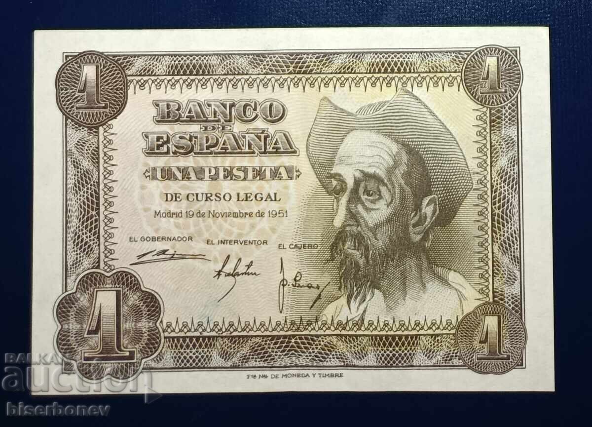 Spain, Испания , 1 песета 1951 г, XF