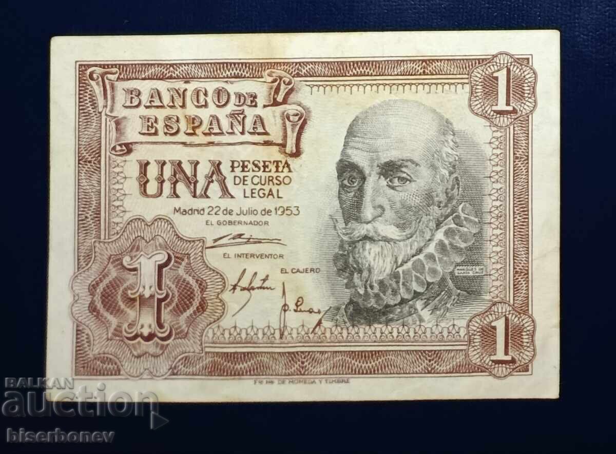 Spania, Spania, 1 pesetă 1953, VF/XF