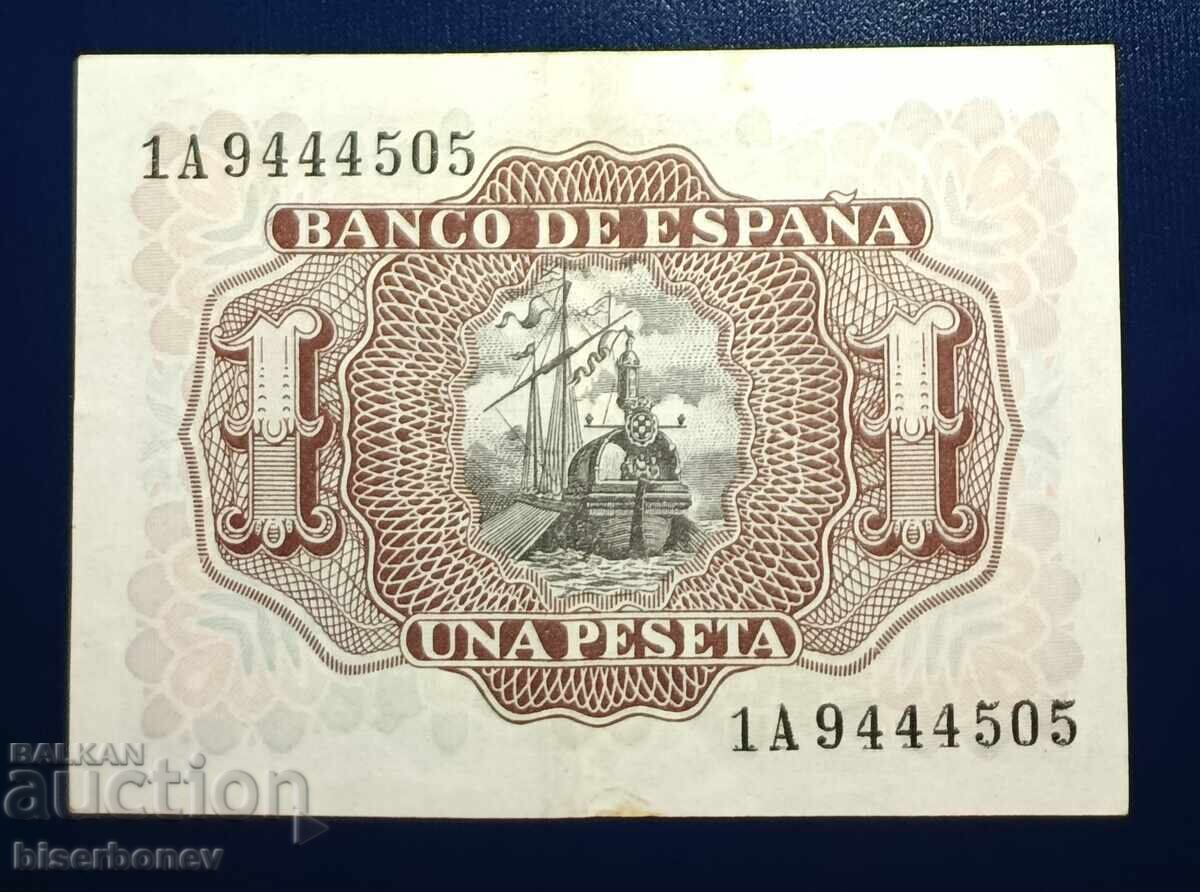 Spain, Испания , 1 песета 1953 г, VF/XF с цена 5.00 лв. | € 2.56