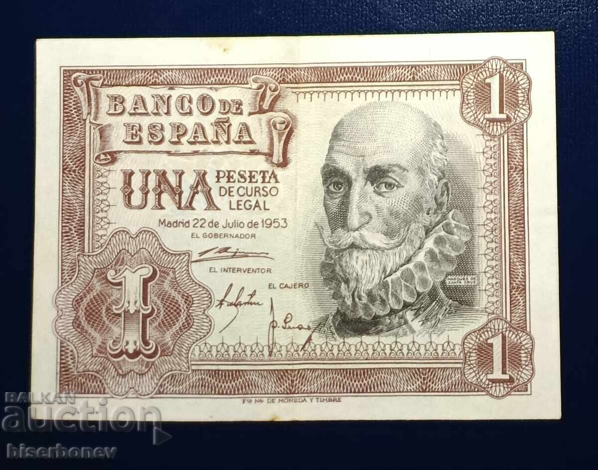 Spain, Испания , 1 песета 1953 г, VF/XF
