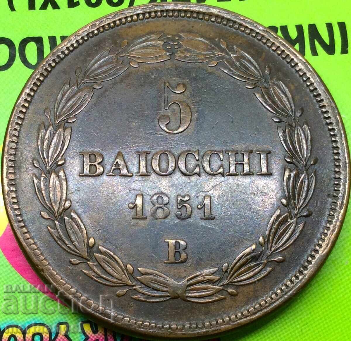 5 baĭochi 1851 Βατικανό 40mm 40,95g Πίος IX χάλκινος - 6 5 baĭochi 1851 Βατικανό 40mm 40,95g Πίος IX χάλκινος - 6