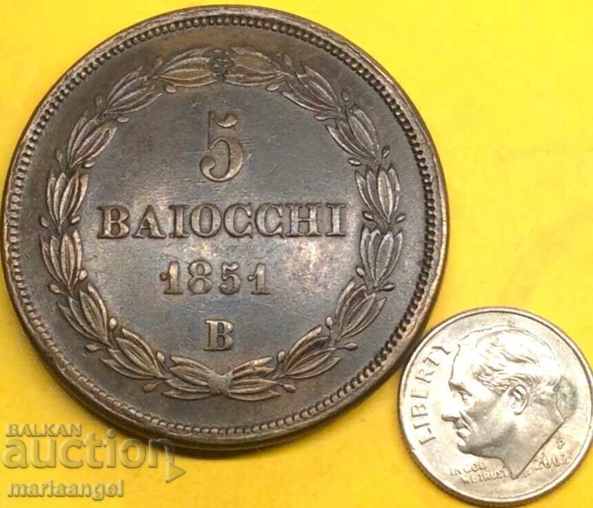 5 baiocchi 1851 Vatican 40mm 40,95g Pius IX bronz