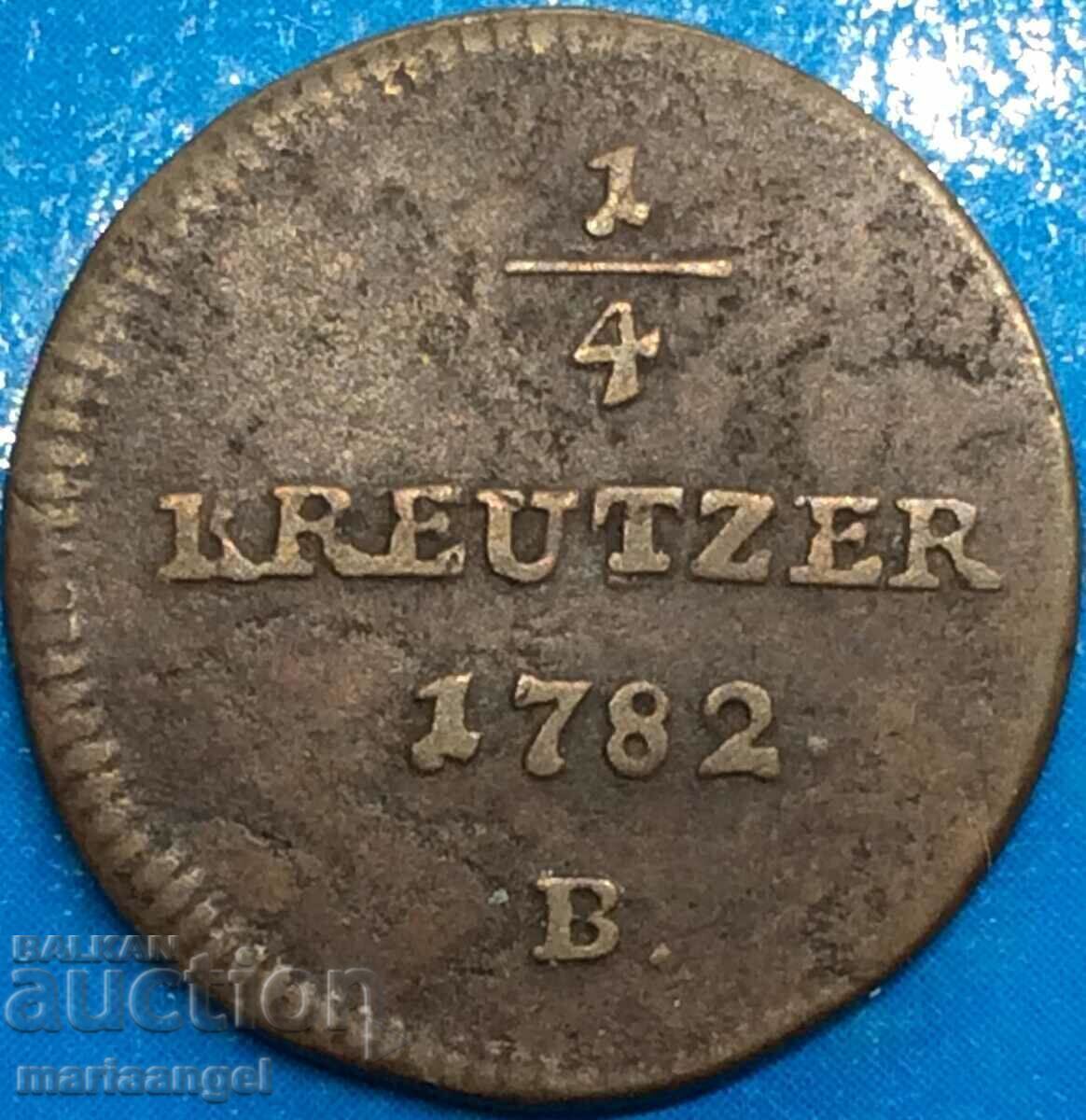 Auction 1/4 Kreuzer 1782 Austria B - Kremnitz Joseph II - rare Auction 1/4 Kreuzer 1782 Austria B - Kremnitz Joseph II - rare
