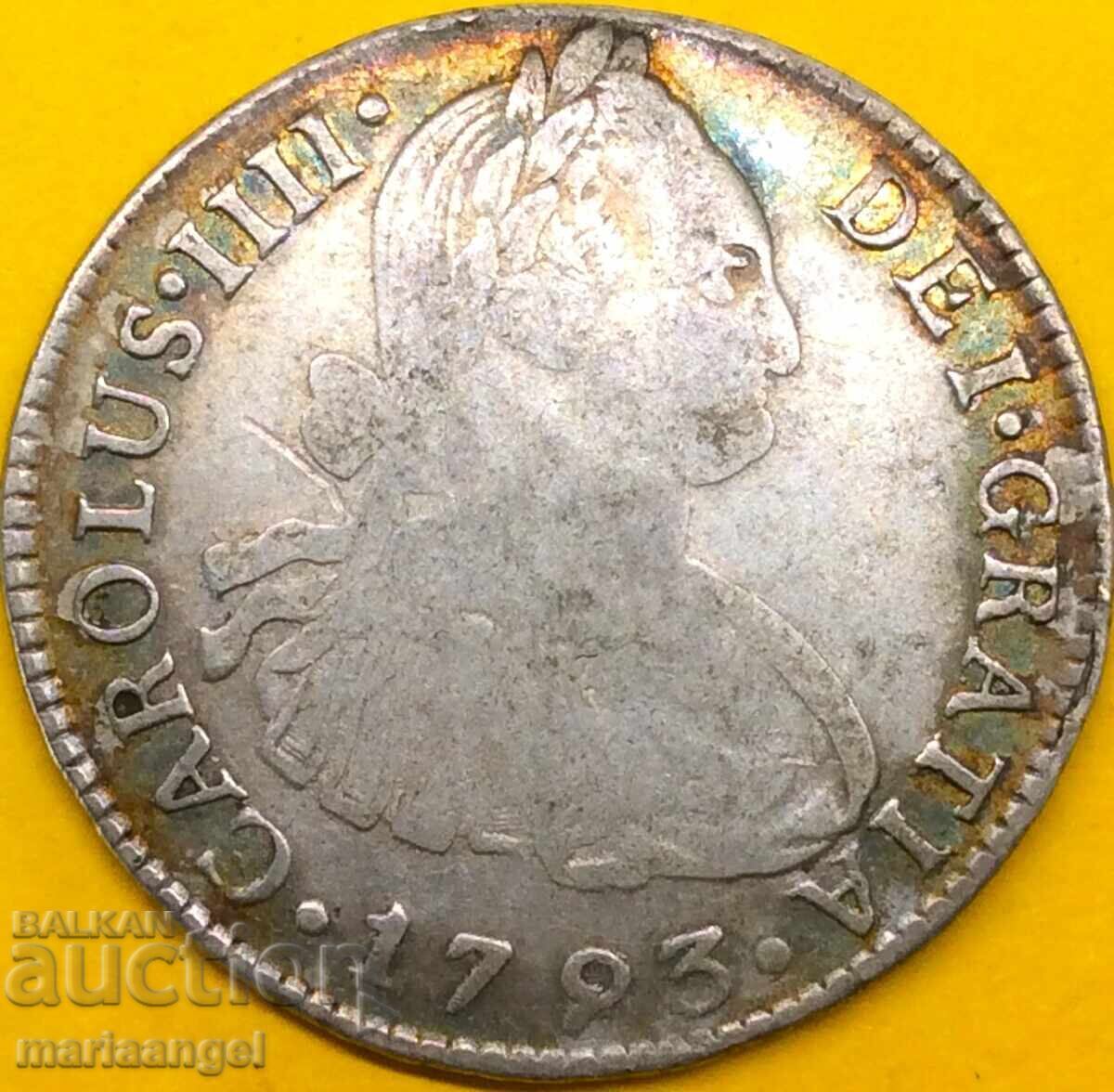 Spanish Colony 2 Reales 1793 Peru Carlos IIII 6.74g Silver with price 136.00 BGN | € 69.54 Spanish Colony 2 Reales 1793 Peru Carlos IIII 6.74g Silver with price 136.00 BGN | € 69.54