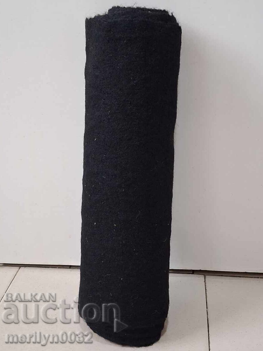 Roll of old hand-woven woolen fabric 4/0.38m black broadcloth - 7 Roll of old hand-woven woolen fabric 4/0.38m black broadcloth - 7