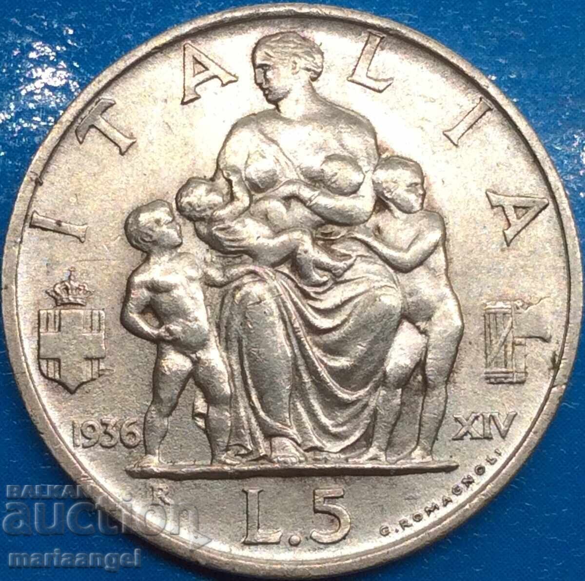 5 lire 1936 argint Italia - an rar - 7 5 lire 1936 argint Italia - an rar - 7