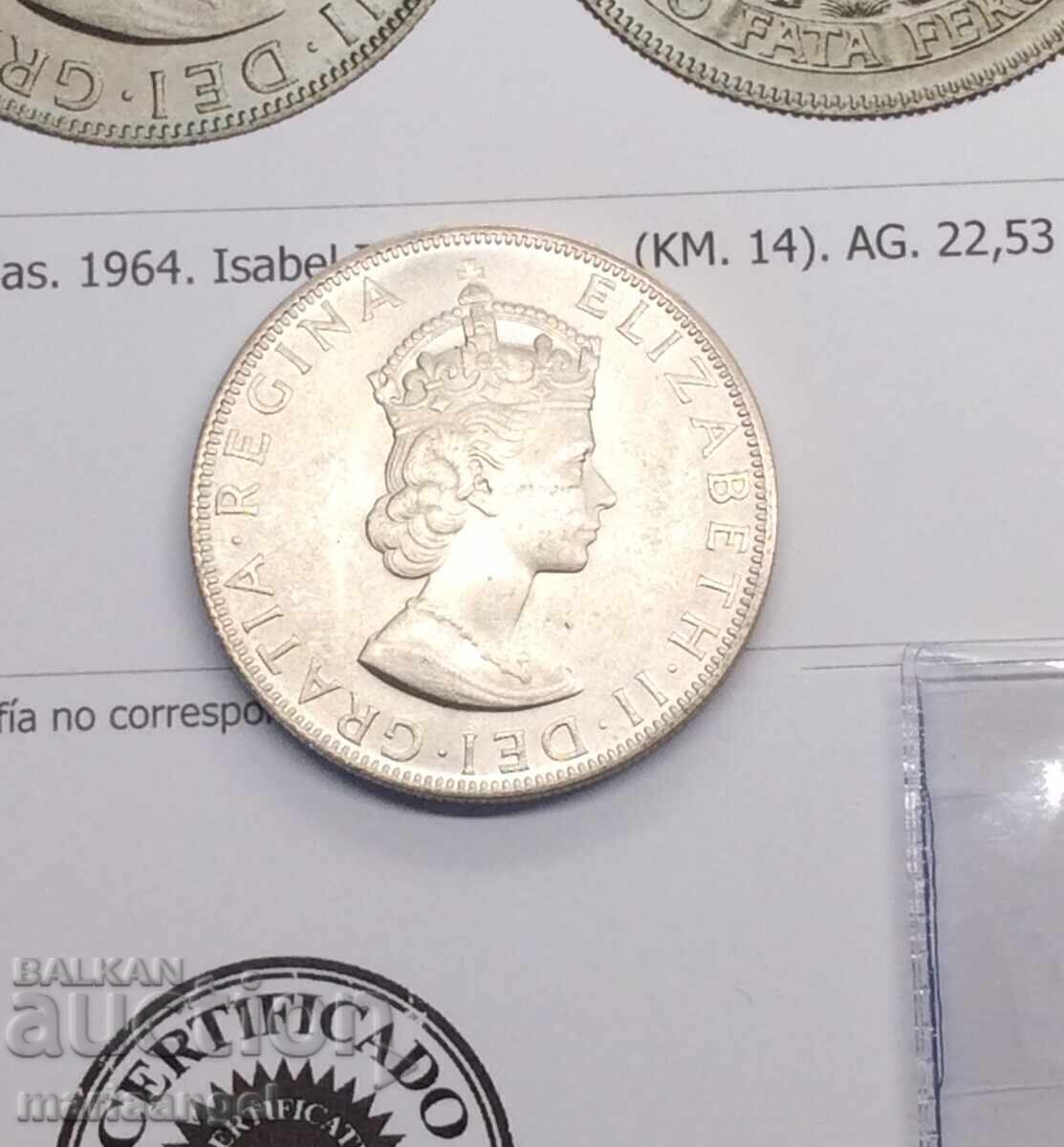 Δημοπρασία 1 στέμμα 1964 Bermuda Elizabeth II UNC 22,53 g ασήμι Δημοπρασία 1 στέμμα 1964 Bermuda Elizabeth II UNC 22,53 g ασήμι