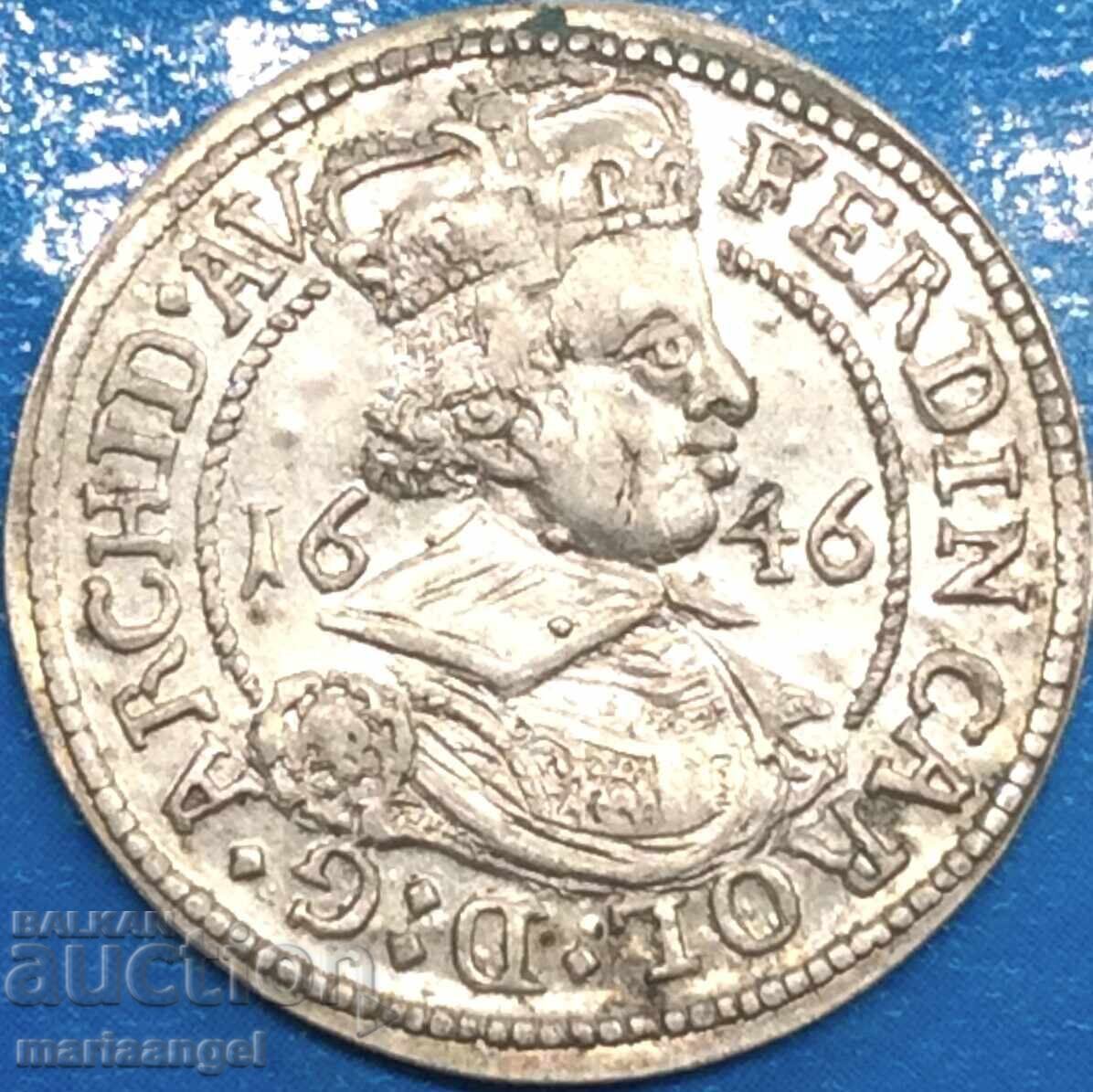 Παράδοση Αυστρία 3 Κρόιτσερ 1646 Φερδινάνδος Κάρολος Τιρόλο ασήμι