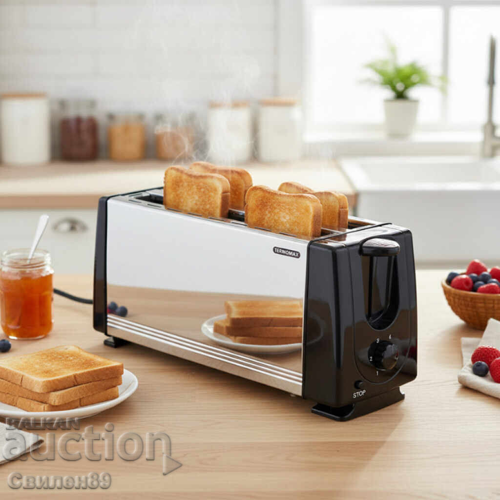 Доставка на Тостер за 4 филии Termomax TX401S, 1200W, метален Доставка на Тостер за 4 филии Termomax TX401S, 1200W, метален