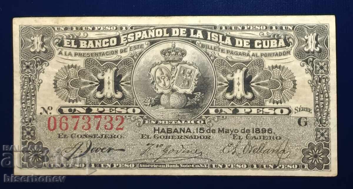 Cuba, Cuba, Spanish possession, 1 peso 1896, VF+ Cuba, Cuba, Spanish possession, 1 peso 1896, VF+