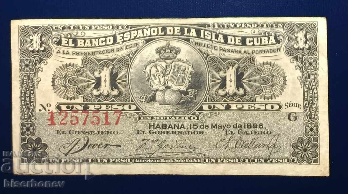 Cuba, Cuba, Spanish possession, 1 peso 1896, VF+ Cuba, Cuba, Spanish possession, 1 peso 1896, VF+