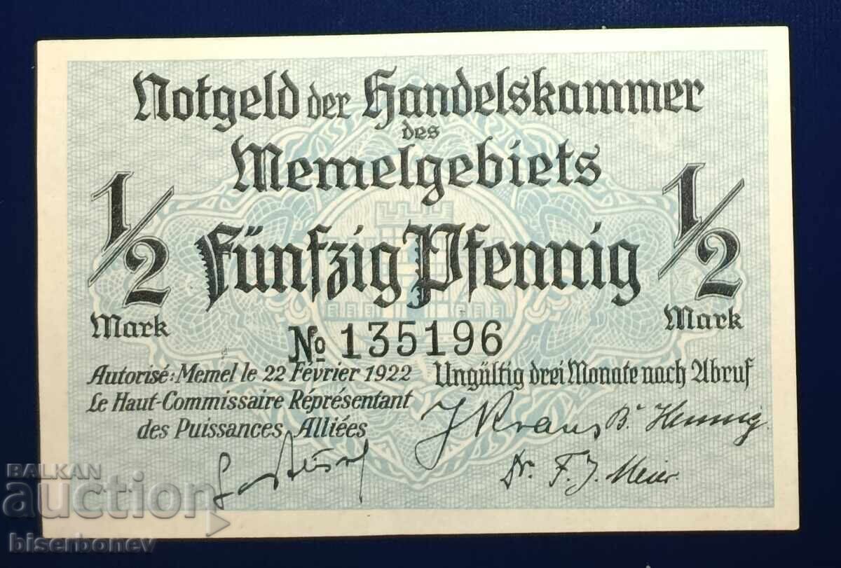 Μέμελ, Μεμέλ/Κλάιπεντα/ Λιθουανία, 1/2 μάρκο, 1922, UNC Μέμελ, Μεμέλ/Κλάιπεντα/ Λιθουανία, 1/2 μάρκο, 1922, UNC