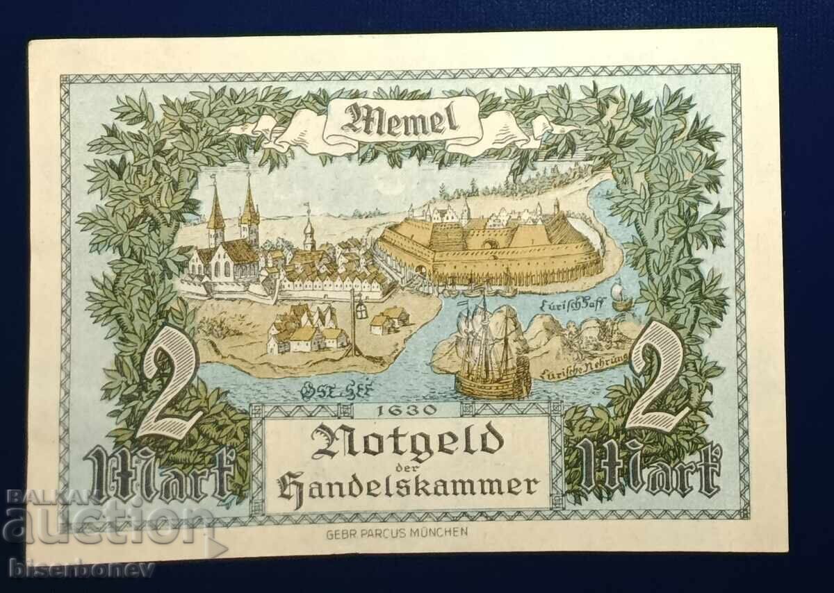 Memel, Memel/Klaipėda/Lithuania, 2 Marks, 1922, aUNC/UNC-1 with price 60.00 BGN | € 30.68 Memel, Memel/Klaipėda/Lithuania, 2 Marks, 1922, aUNC/UNC-1 with price 60.00 BGN | € 30.68