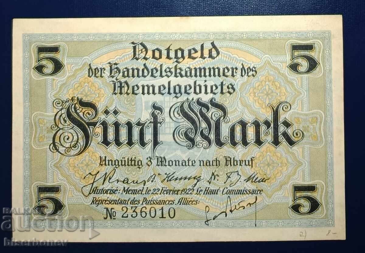 Μεμέλ, Μεμέλ/Κλάιπεντα/Λιθουανία, 5 μάρκα, 1922, aUNC/UNC-1 Μεμέλ, Μεμέλ/Κλάιπεντα/Λιθουανία, 5 μάρκα, 1922, aUNC/UNC-1