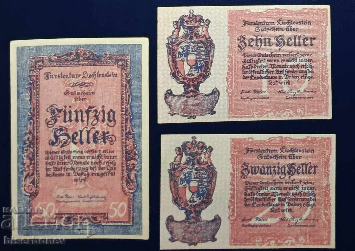 Λιχτενστάιν, παρτίδα από 10, 20 και 50 χέλερ, 1921, aUNC Λιχτενστάιν, παρτίδα από 10, 20 και 50 χέλερ, 1921, aUNC