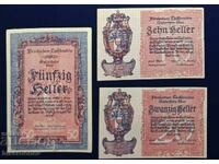 Liechtenstein, lot of 10, 20 and 50 Heller, 1921, aUNC
