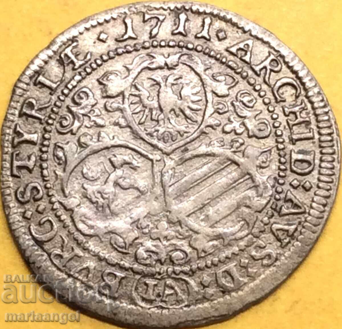 Доставка на 3 кройцера 1711 Австрия Йозеф I 1705-1711 Св. Вайт - минт Ag