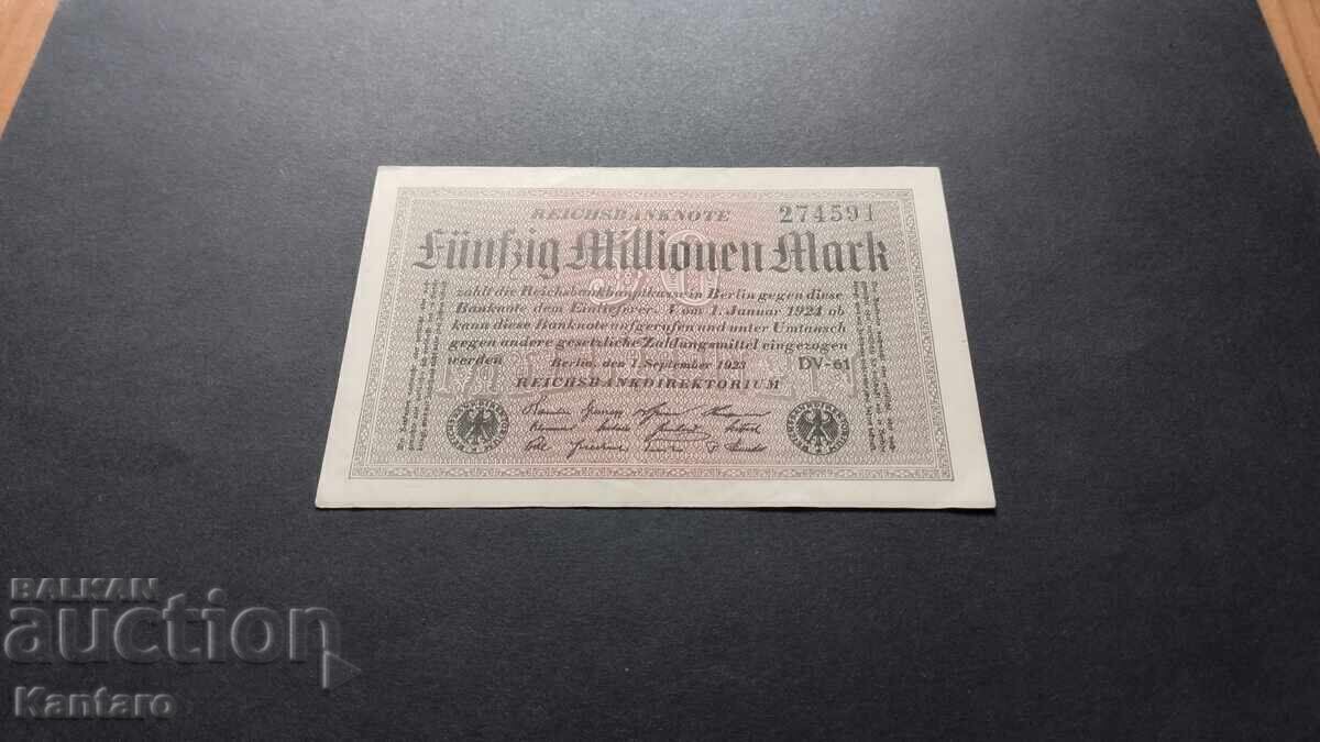 Banknote - GERMANY - 50,000,000 marks - 1923 with price 7.00 BGN | € 3.58 Banknote - GERMANY - 50,000,000 marks - 1923 with price 7.00 BGN | € 3.58