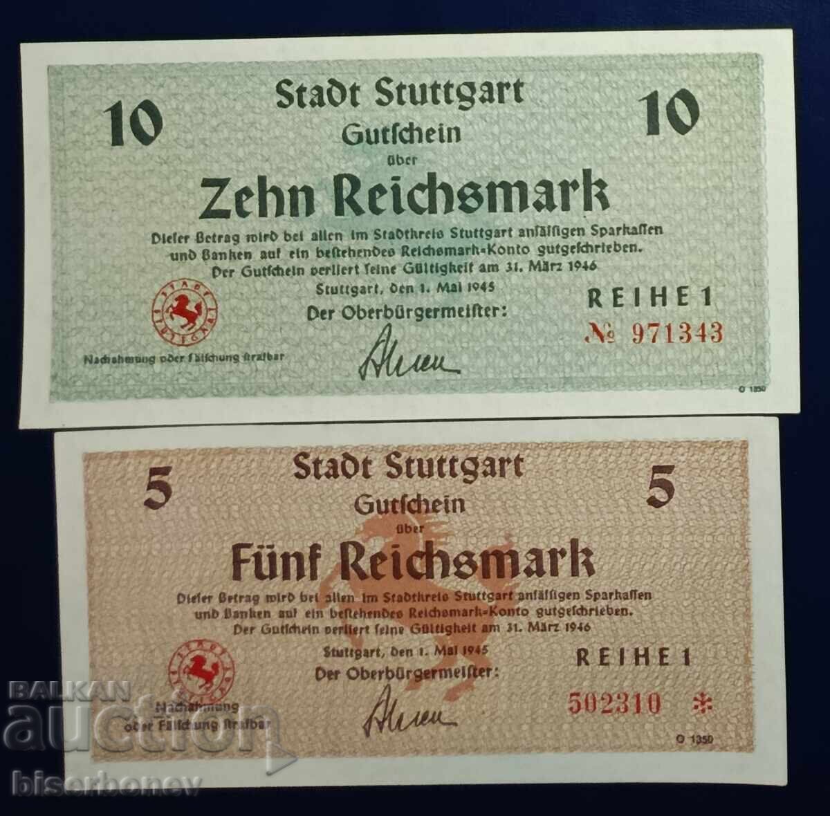 Παράδοση Γερμανία, παρτίδα από 1, 2, 5, 10 και 20 ράιχσμαρκ (Στουτγκάρδη), UNC