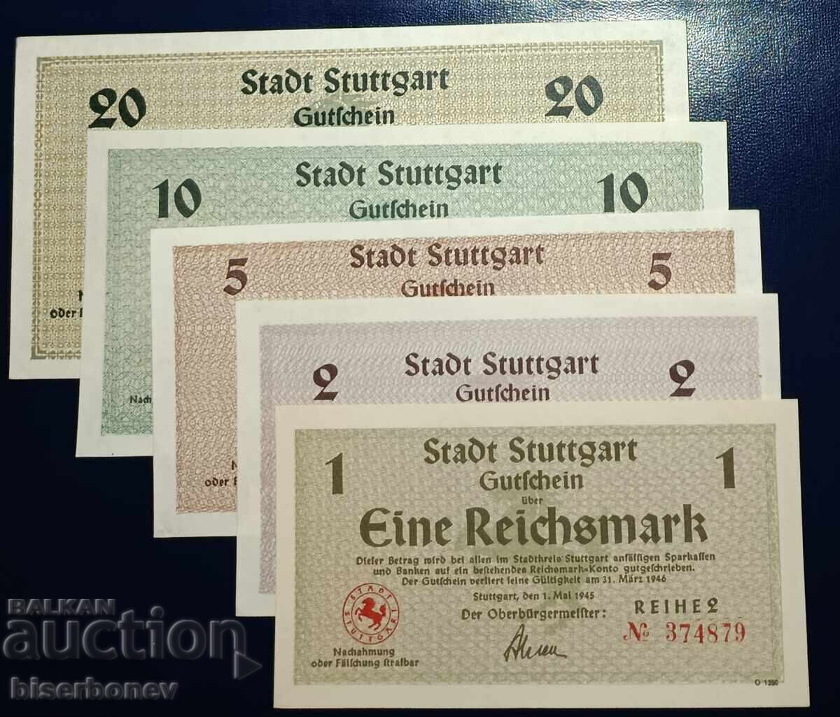 Γερμανία, παρτίδα από 1, 2, 5, 10 και 20 ράιχσμαρκ (Στουτγκάρδη), UNC