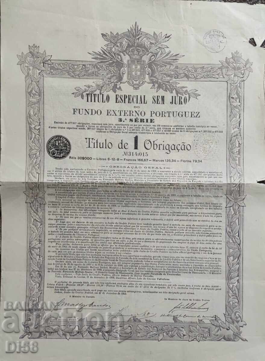Acțiune Obligațiune Fondul Extern Portughez 1902 Acțiune Obligațiune Fondul Extern Portughez 1902
