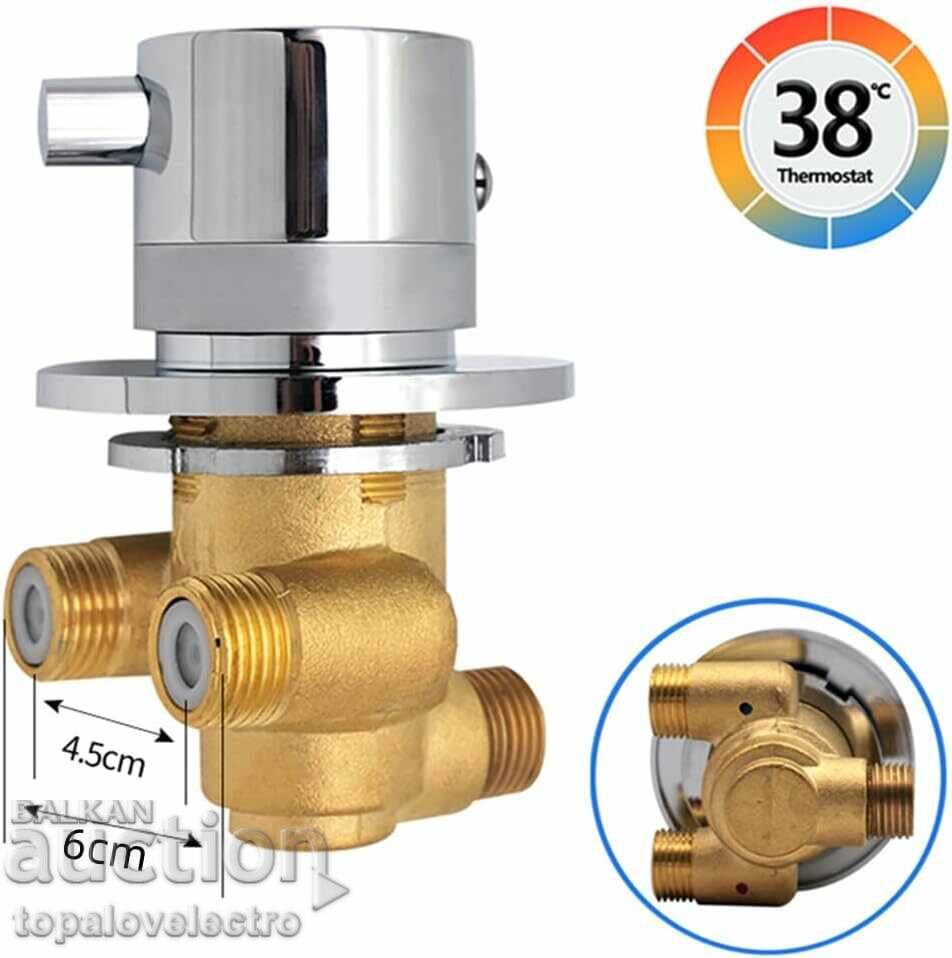 Robinet termostatic de duș, cu observație, 3-căi, alamă Robinet termostatic de duș, cu observație, 3-căi, alamă