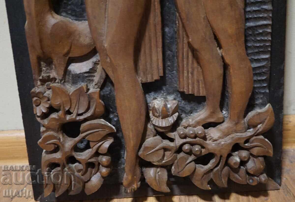 Δημοπρασία 1979 Κ.Τσανεφ Αριστούργημα μεγάλο ξυλόγλυπτο πάνελ 62 εκ