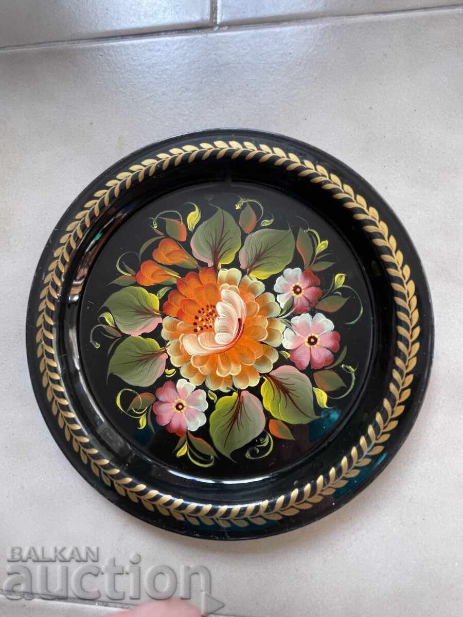 Чиния- 19 см,СССР,метал,рисувана Чиния- 19 см,СССР,метал,рисувана