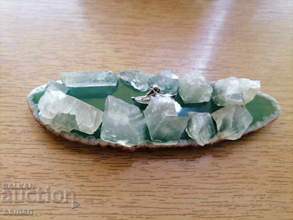 Παράδοση Διοραμα μακέτα πλάκα αχάτη καλσίτη ασημένιο καραβάκι