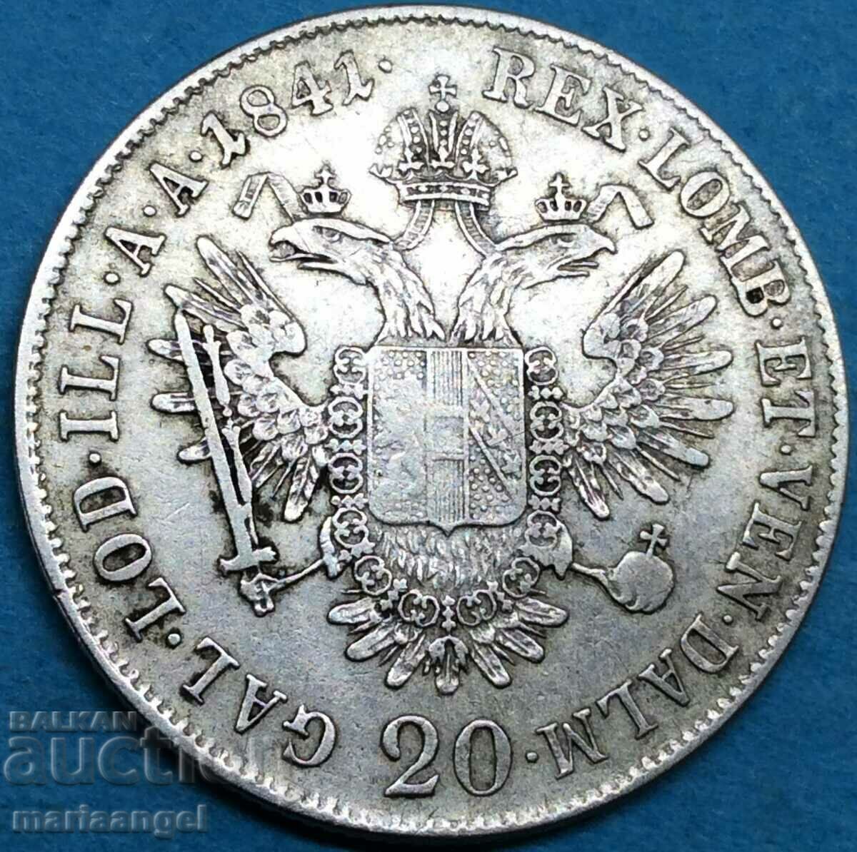 Austria pentru Ungaria 20 Kreuzer 1841 A - Viena Ferdinand argint cu preț 64.00 BGN | € 32.72 Austria pentru Ungaria 20 Kreuzer 1841 A - Viena Ferdinand argint cu preț 64.00 BGN | € 32.72