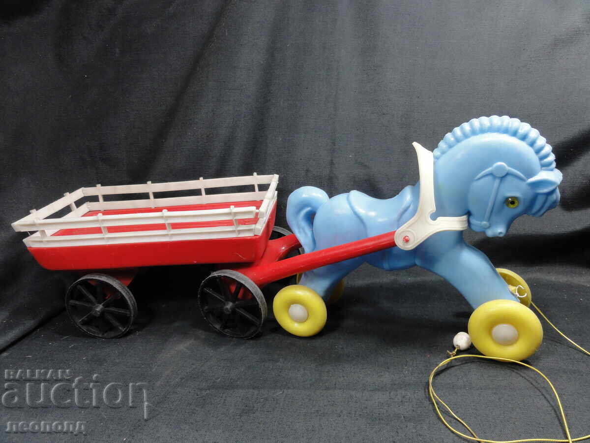 СТАРА РЕТРО СОЦ УНГАРСКА ПЛАСТМАСОВА ИГРАЧКА КОН С КАРУЧКА - 5 СТАРА РЕТРО СОЦ УНГАРСКА ПЛАСТМАСОВА ИГРАЧКА КОН С КАРУЧКА - 5