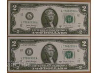 2 ΔΟΛΑΡΙΑ 2017, ΗΠΑ - 2 συνεχόμενοι αριθμοί - UNC