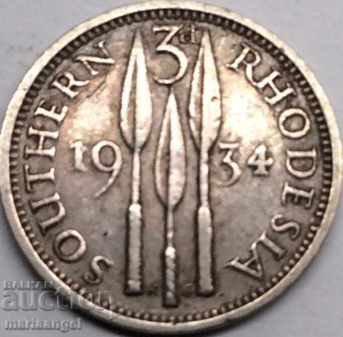 3 Pence 1934 Southern Rhodesia George V Silver 3 Pence 1934 Southern Rhodesia George V Silver