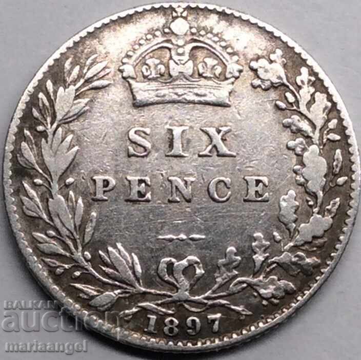 Great Britain 6 Pence 1897 Victoria Silver - Rare - 7 Great Britain 6 Pence 1897 Victoria Silver - Rare - 7