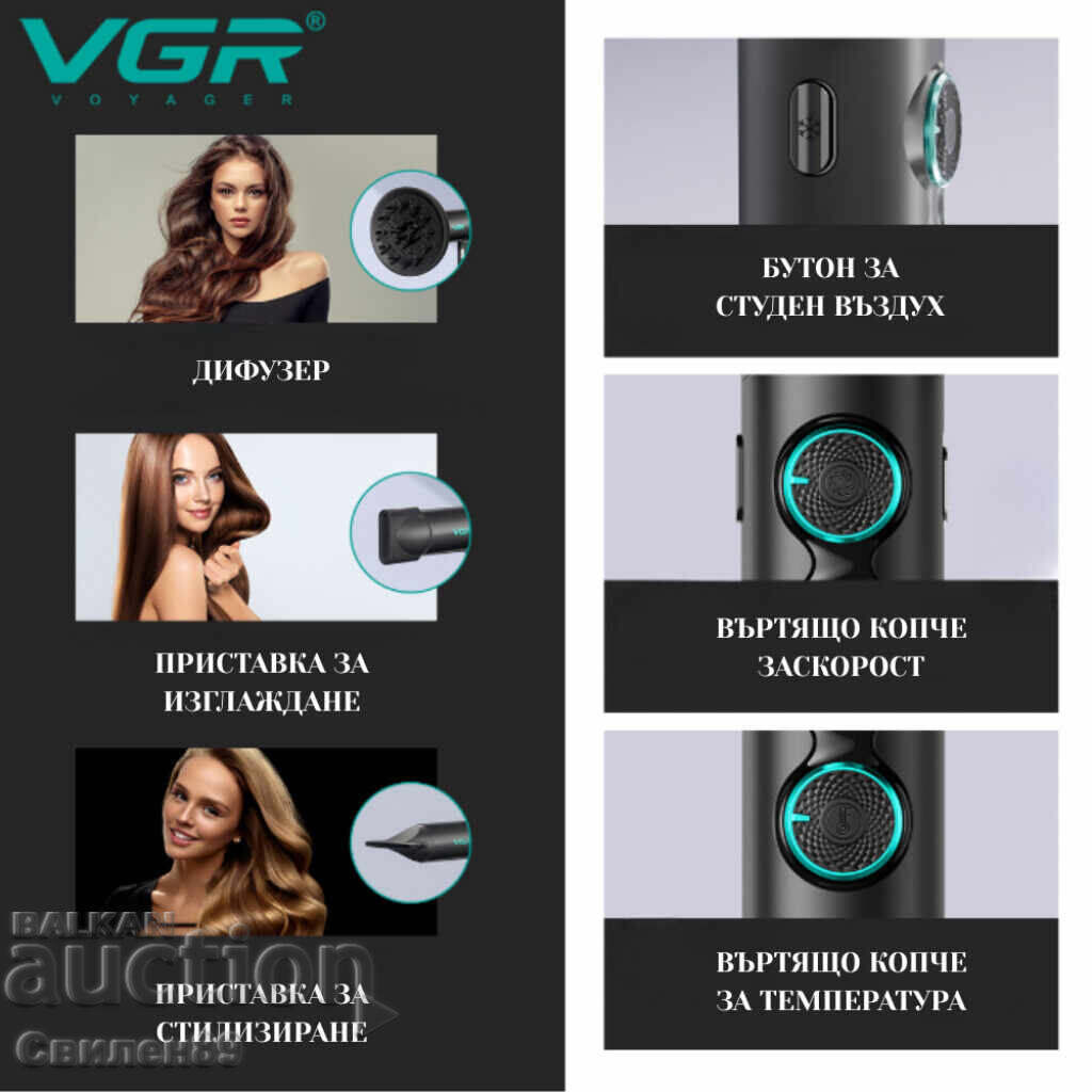 Επαγγελματικό σεσουάρ VGR με BLDC μοτέρ 110 000 RPM – Ιονικό με τιμή 100.00 BGN | € 51.13 Επαγγελματικό σεσουάρ VGR με BLDC μοτέρ 110 000 RPM – Ιονικό με τιμή 100.00 BGN | € 51.13