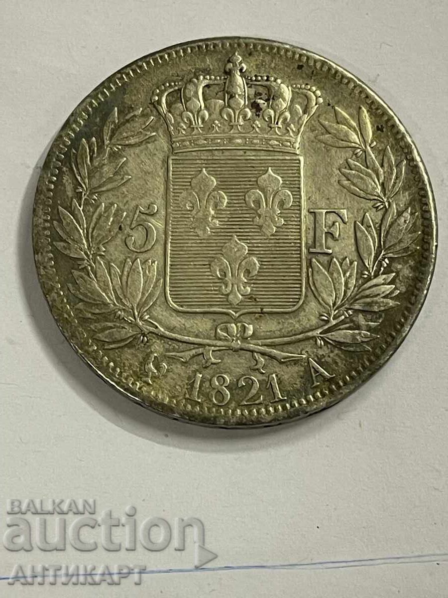 Франция рядка сребърна монета Louis XVIII 5 франка 1821 A Франция рядка сребърна монета Louis XVIII 5 франка 1821 A