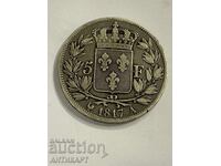 Франция рядка сребърна монета Louis XVIII 5 франка 1817 A