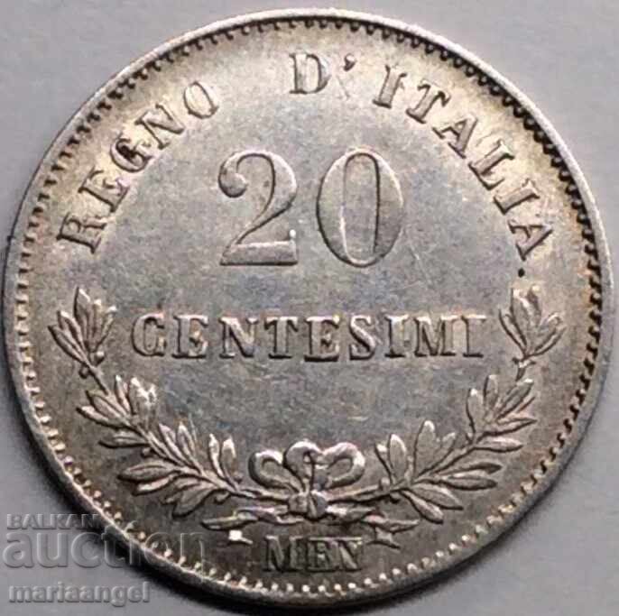 Италия 20 чентесими 1863 М - Милан сребро Патина - 5 Италия 20 чентесими 1863 М - Милан сребро Патина - 5