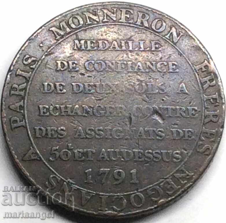 Franta 1791 2 sol Manneron Birmingham bronz - 7 Franta 1791 2 sol Manneron Birmingham bronz - 7