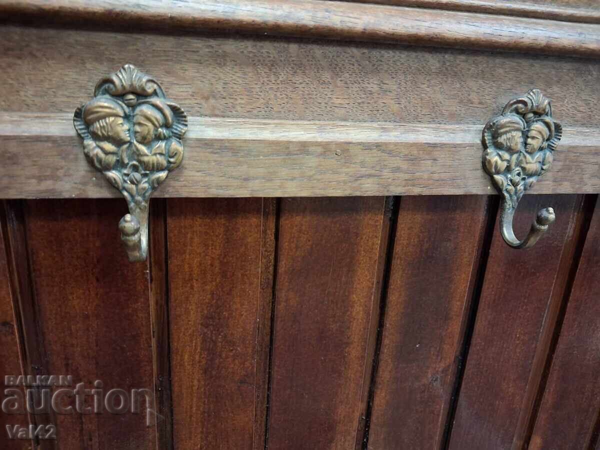 Wooden wall hanger with carving and bronze hooks with price 0.01 BGN | € 0.01 Wooden wall hanger with carving and bronze hooks with price 0.01 BGN | € 0.01