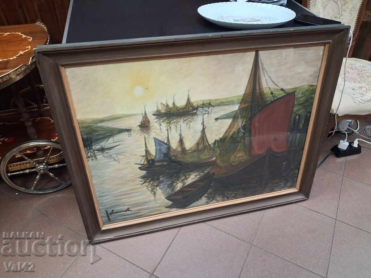 Картина „Рибарски лодки при залез“ Картина „Рибарски лодки при залез“