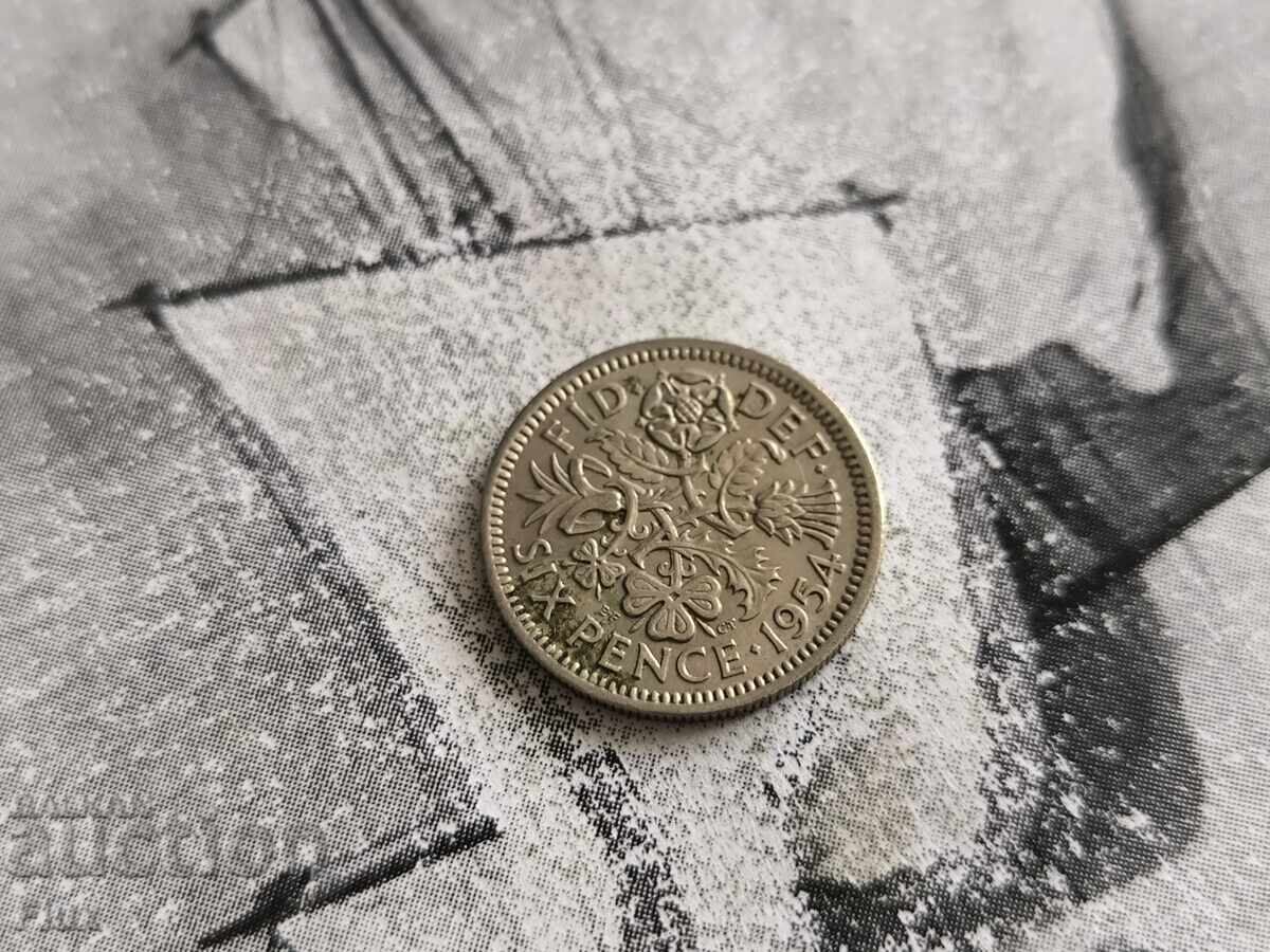 Монета - Великобритания - 6 пенса | 1954г. Монета - Великобритания - 6 пенса | 1954г.