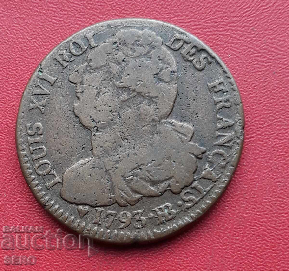 Franța-Strasbourg-Ludovic al XVI-lea-2 soli 1793 BB-foarte rară Franța-Strasbourg-Ludovic al XVI-lea-2 soli 1793 BB-foarte rară